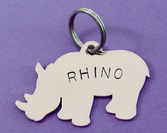 Rhino Pet ID Tag- Handmade - Copper Nickel or Brass - Personalize - Unique Rhinoceros Dog Tag