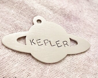 Saturn Planet Pet Identification Tag Personalized Handmade Customized Space Dog Tag Keychain