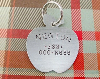 Apple Pet ID Tag - Custom Dog or Cat Pet ID Tag- Handmade