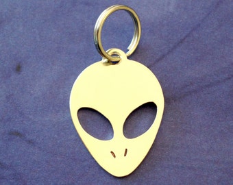 Alien Pet ID Tag- Handmade - Copper Nickel or Brass - Personalize - Unique UFO dog Tag