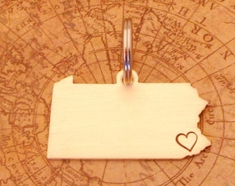 Pennsylvania State Keychain- One Heart Over Your City -  Handmade - Hand Stamped- Personalized - Customized