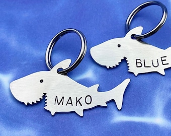 Shark Pet ID Tag -  Custom Dog or Cat ID Tag - Handmade - Personalized - Keychain