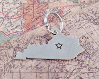 Kentucky State Key Chain- One Heart or Star Over Your City -  Handmade - Personalized