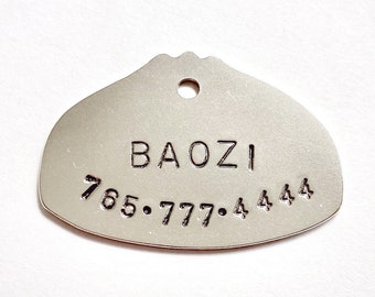 Baozi Dumpling Pet Identification Tag Personalized Handmade Customized Food Dog ID Tag Keychain