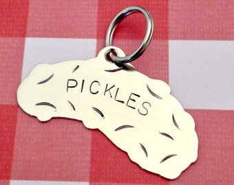 Pickle Pet ID Tag- Handmade - Copper or Brass - Personalize - Unique Cucumber Tag