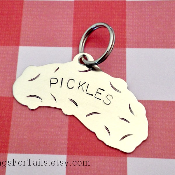 Pickle Pet ID Tag- Handmade - Copper or Brass - Personalize - Unique Cucumber Tag