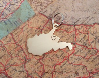 West Virgina State Keychain- One Heart Over Your City -  Handmade - Hand Stamped- Personalized - Customized