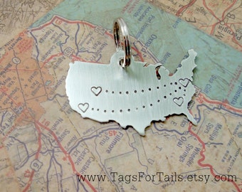 USA Key Chain with Multiple Hearts or Stars- short message -  Handmade