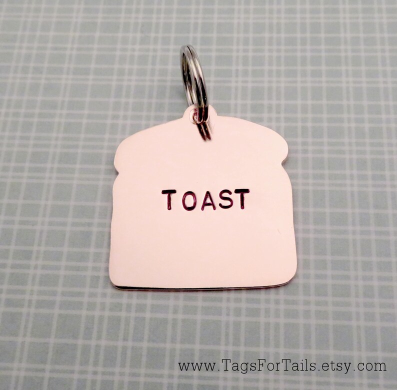 Bread Slice Pet ID Tag Handmade Nickel Copper or Brass Personalize Unique Dog Tag image 3