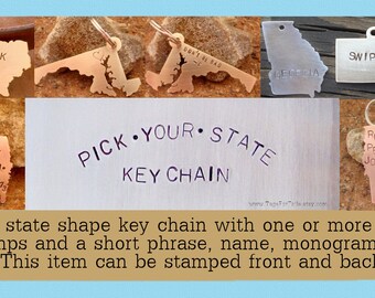 State Keychain with Short Message - pick your state - handmade