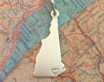 New Hampshire State Keychain- One Heart Over Your City -  Handmade - Hand Stamped- Personalized - Customized