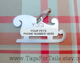 Christmas Sleigh Pet ID Tag- Handmade - Holiday Dog Tag - Personalized