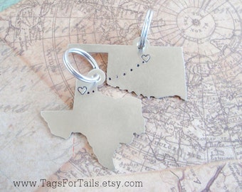 State Keychain Set of Two- Choose Your States - Texas and Oklahoma - Handcrafted