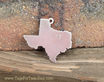 Texas State Keychain- One Heart Over Your City -  Handmade Artisan- Hand Stamped