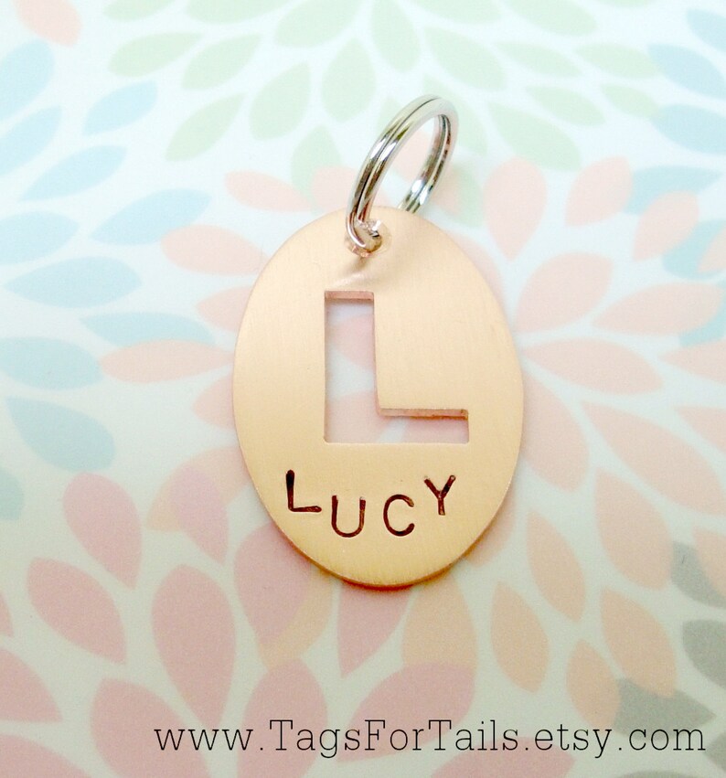 Monogram Pet Tag Handmade Artisan Custom Pet ID Unique Personalized Dog Tag Oval Style