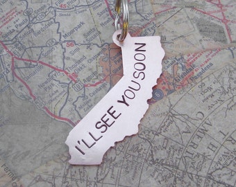California State Keychain w/ LONG Message or Quote- Custom Handmade