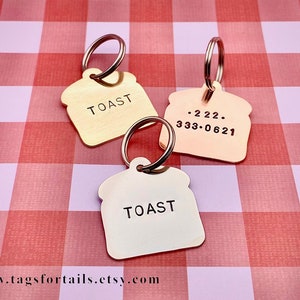 Bread Slice Pet ID Tag Handmade Nickel Copper or Brass Personalize Unique Dog Tag image 2