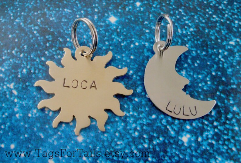 Unique Moon Dog Tag Personalize Crescent Moon Pet ID Tag- Handmade Copper Nickel or Brass
