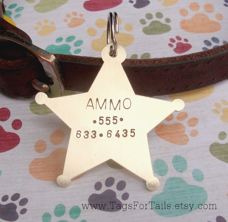 Sheriff Star Pet Tag Custom Dog or Cat Pet ID Tag Handmade