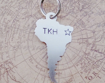 South America Key Chain with Short Message or Quote-  Handmade - personalized