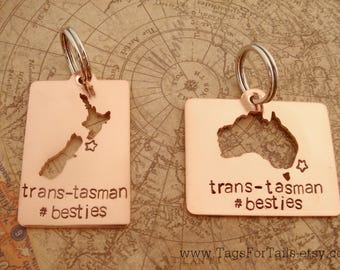 Cutout Country Keychain SET OF TWO with long message - cut out style - handmade - personalized