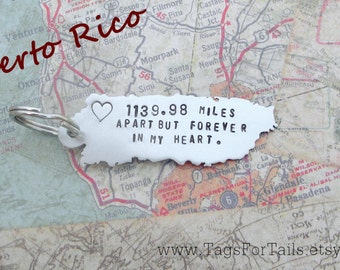 Puerto Rico Keychain Personalized - choose any country -  Handmade Custom Charm Engraved Stamped