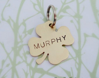 Lucky Four Leaf Clover Pet Tag - Custom Cat or Dog Pet ID- Handmade