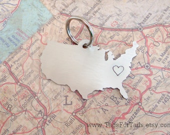 United States Keychain Personalized -  Handmade Custom Charm America Nickle Copper Brass USA Long Distance Love Moving Gift