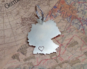 Germany Key Chain with one Heart or Star over your city-  Handmade