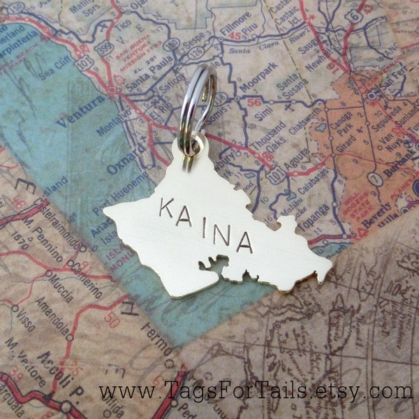 Oahu Hawaiian Island State Pet Tag - choose any state -  Handmade Artisan Custom ID Charm  Unique Engraved Stamped