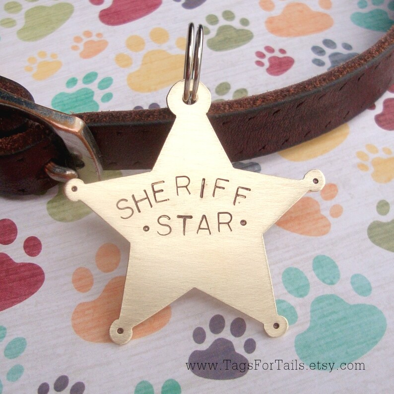 Sheriff Star Pet Tag Custom Dog or Cat Pet ID Tag Handmade