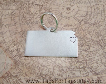 Kansas State Key Chain- One Heart or Star Over Your City -  Handmade - Personalized