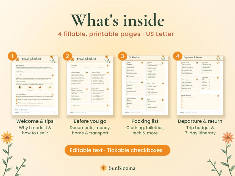 Packing List Layout.pdf Printable Travel Checklist, Editable Packing List PDF, Fillable ...