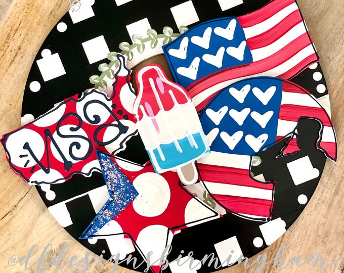 Featured listing image: American flag fireworks door hanger attachment American flag  interchangeable