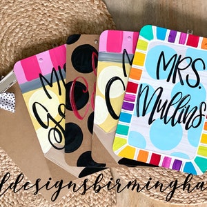 Teacher clipboard hand lettered and painted, apple, pencil, back to school