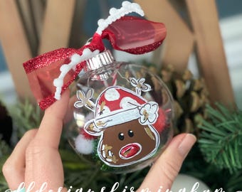 Rudolph ornament handpainted shatterproof plastic confetti ornament Christmas