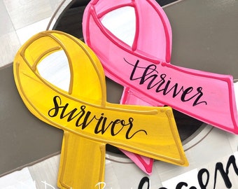 Cancer ribbon attachments for wreath door hanger handpainted breast cancer childhood cancer custom colors