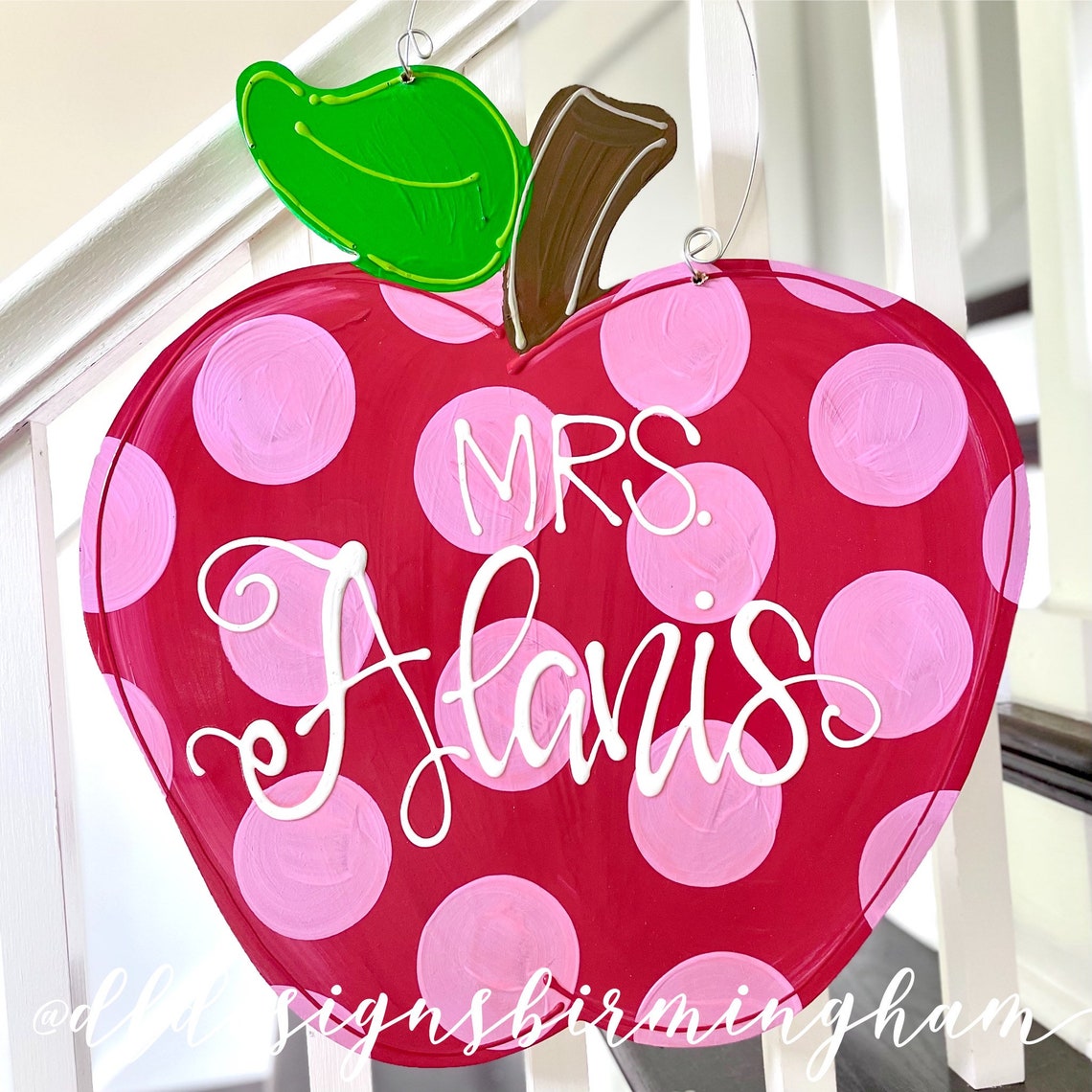 Apple Teacher Door Hanger Hand Lettered Apple Polka Dots Etsy