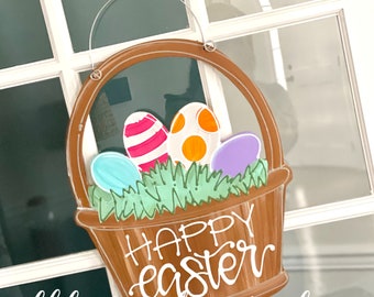 Easter basket door hanger hand lettered egg happy easter