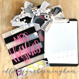 Teacher clipboard hand lettered and painted, apple, pencil, back to school