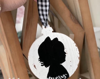 Custom silhouette ornament wood handpainted hand lettered