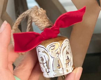 angel ornament bell hand painted gold metal