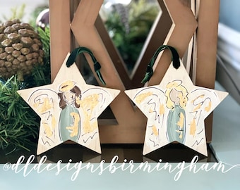 angel ornament wood handpainted gold leaf star