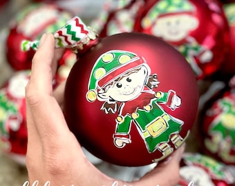 Elf ornament handpainted custom red glass ornament Christmas