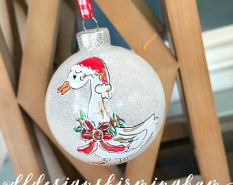 Porch goose ornament Christmas glass glitter ball