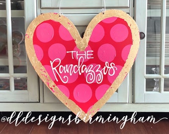 Heart Door Hanger personalized handlettered red pink good faith hope love personalized hand lettered