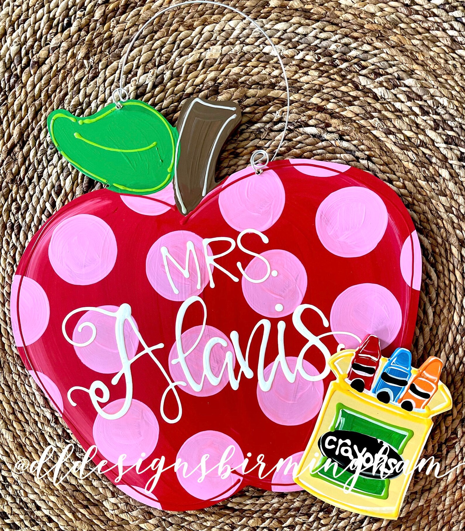 Apple Teacher Door Hanger Hand Lettered Apple Polka Dots Etsy