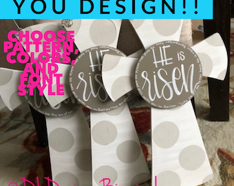 Easter cross door hanger He is Risen with polka dots and hand lettering 9 color options