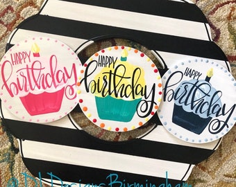 Happy birthday cupcake door hanger attachments interchangeable hand lettered girl boy gender neutral