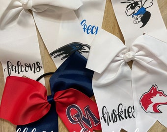 Hand painted cheer bow 8" high school team mascot